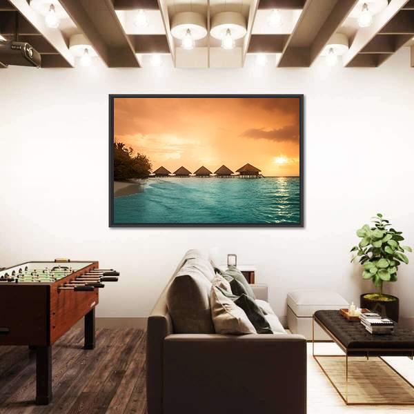 Over Water Bungalows Canvas Wall Art-5 Horizontal-Gallery Wrap-22" x 12"-Tiaracle