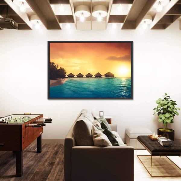 Over Water Bungalows Canvas Wall Art-5 Horizontal-Gallery Wrap-22" x 12"-Tiaracle