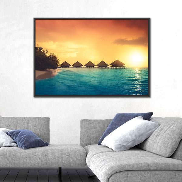 Over Water Bungalows Canvas Wall Art-5 Horizontal-Gallery Wrap-22" x 12"-Tiaracle