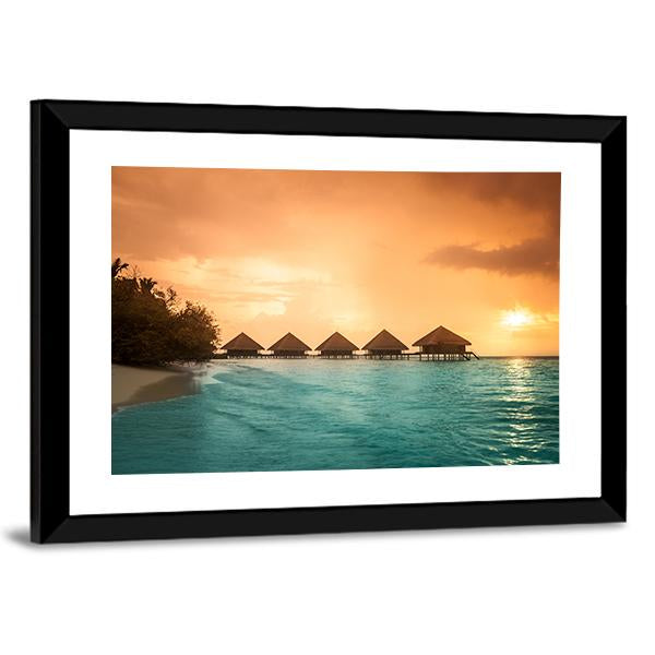 Over Water Bungalows Canvas Wall Art-5 Horizontal-Gallery Wrap-22" x 12"-Tiaracle