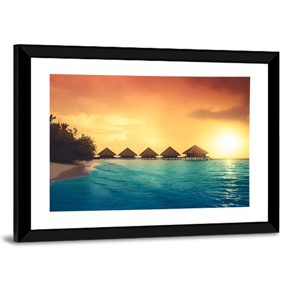 Over Water Bungalows Canvas Wall Art-5 Horizontal-Gallery Wrap-22" x 12"-Tiaracle