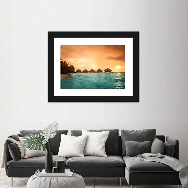 Over Water Bungalows Canvas Wall Art-5 Horizontal-Gallery Wrap-22" x 12"-Tiaracle