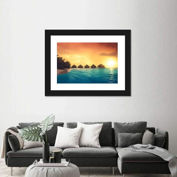 Over Water Bungalows Canvas Wall Art-5 Horizontal-Gallery Wrap-22" x 12"-Tiaracle