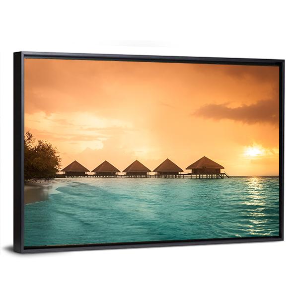 Over Water Bungalows Canvas Wall Art-5 Horizontal-Gallery Wrap-22" x 12"-Tiaracle