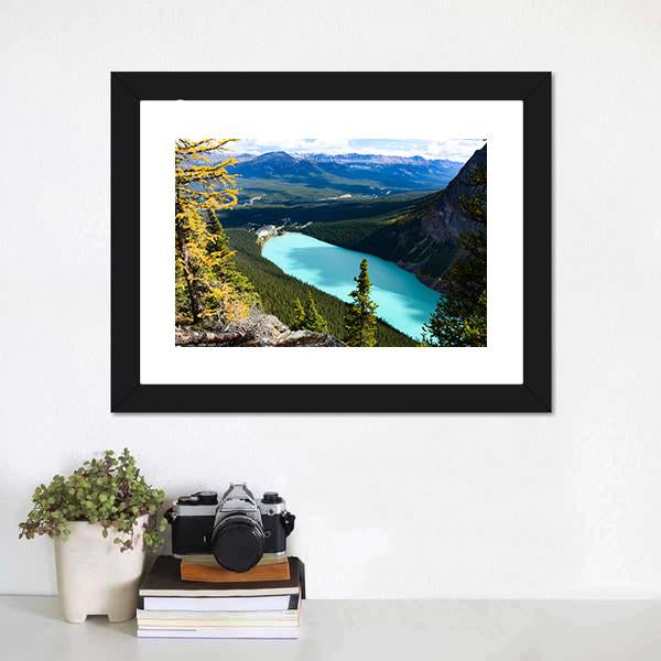 Overlook Of Lake Louise Canvas Wall Art-1 Piece-Framed Print-42" x 14"-Tiaracle