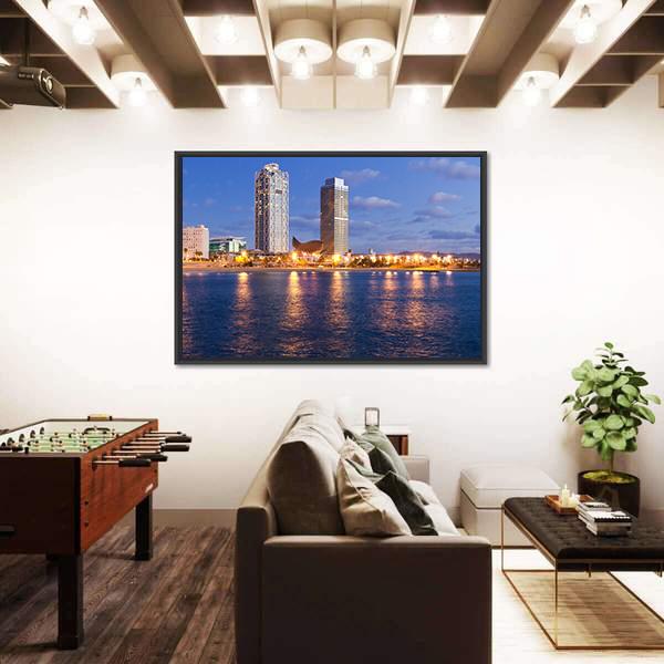 Overview Of Barcelona Spain To Mananecer Canvas Wall Art-5 Horizontal-Gallery Wrap-22" x 12"-Tiaracle