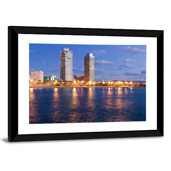 Overview Of Barcelona Spain To Mananecer Canvas Wall Art-5 Horizontal-Gallery Wrap-22" x 12"-Tiaracle
