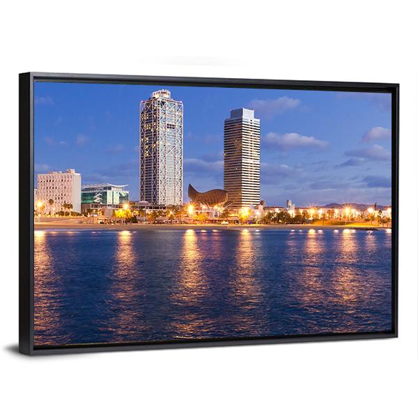 Overview Of Barcelona Spain To Mananecer Canvas Wall Art-5 Horizontal-Gallery Wrap-22" x 12"-Tiaracle