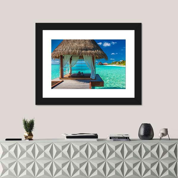 Overwater Spa With Tropical Lagoon View Canvas Wall Art-1 Piece-Framed Print-20" x 16"-Tiaracle