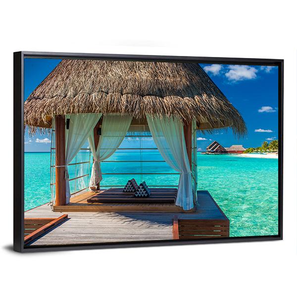 Overwater Spa With Tropical Lagoon View Canvas Wall Art-3 Horizontal-Gallery Wrap-25&quot; x 16&quot;-Tiaracle