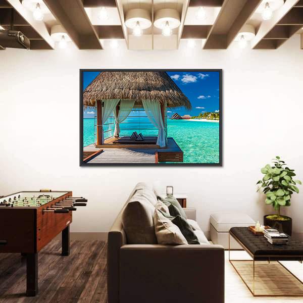 Overwater Spa With Tropical Lagoon View Canvas Wall Art-3 Horizontal-Gallery Wrap-25" x 16"-Tiaracle