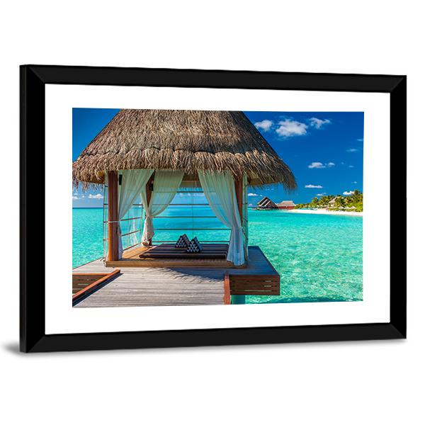 Overwater Spa With Tropical Lagoon View Canvas Wall Art-3 Horizontal-Gallery Wrap-25" x 16"-Tiaracle