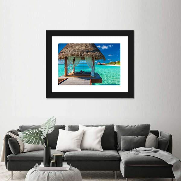 Overwater Spa With Tropical Lagoon View Canvas Wall Art-3 Horizontal-Gallery Wrap-25" x 16"-Tiaracle