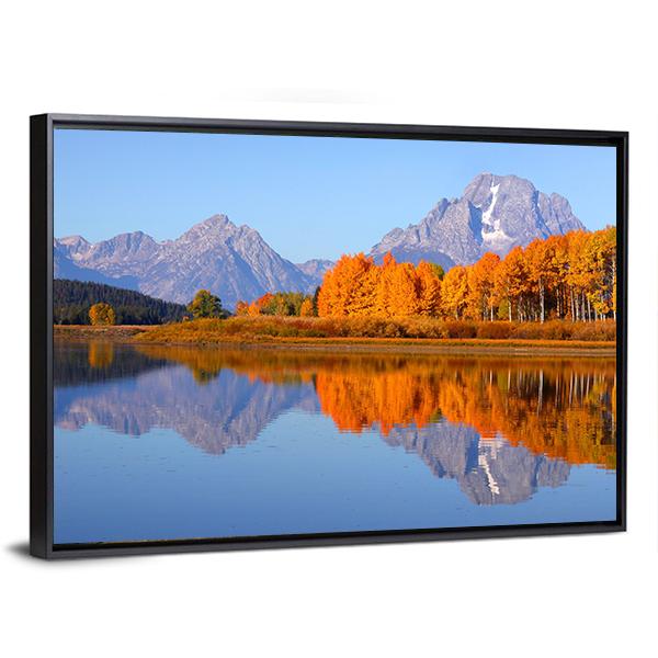 Oxbow Bend In Autumn Canvas Wall Art-1 Piece-Floating Frame-24" x 16"-Tiaracle