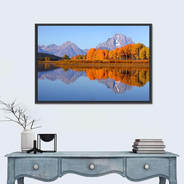 Oxbow Bend In Autumn Canvas Wall Art-3 Horizontal-Gallery Wrap-25" x 16"-Tiaracle