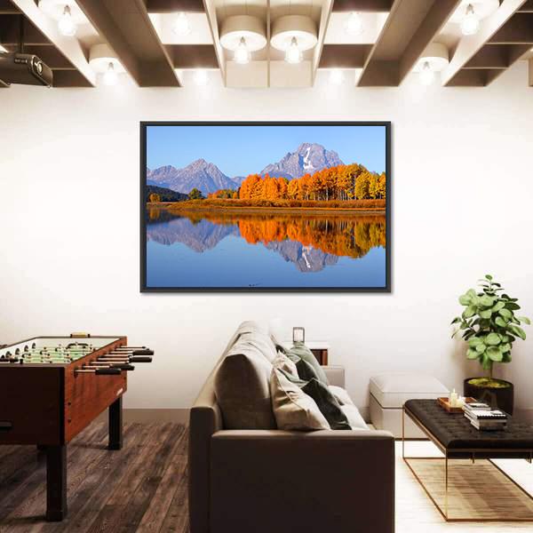 Oxbow Bend In Autumn Canvas Wall Art-3 Horizontal-Gallery Wrap-25" x 16"-Tiaracle