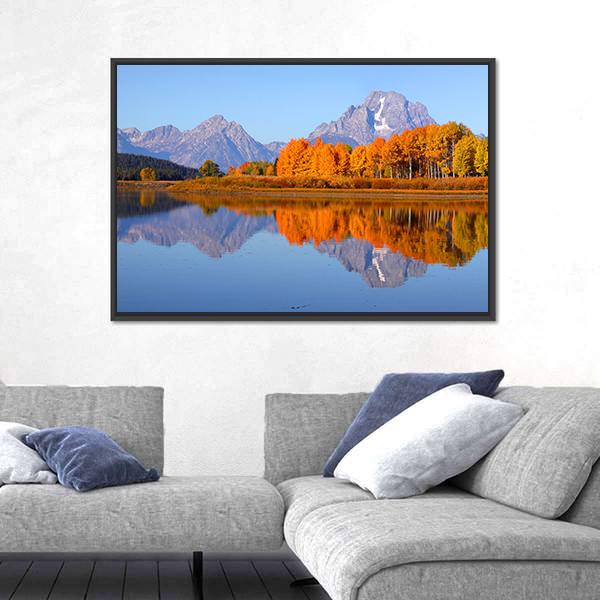 Oxbow Bend In Autumn Canvas Wall Art-3 Horizontal-Gallery Wrap-25" x 16"-Tiaracle