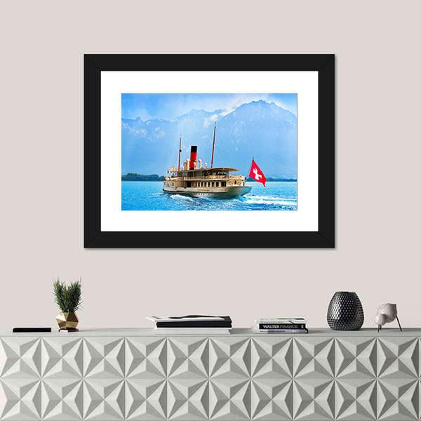 Paddle Steamer In Geneva Lake Canvas Wall Art-1 Piece-Framed Print-20" x 16"-Tiaracle