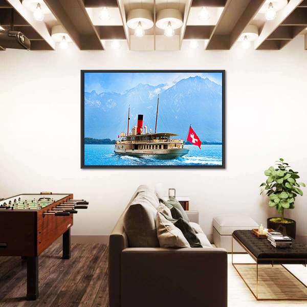Paddle Steamer In Geneva Lake Canvas Wall Art-5 Horizontal-Gallery Wrap-22" x 12"-Tiaracle
