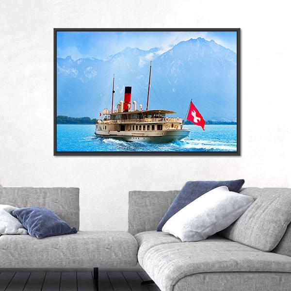 Paddle Steamer In Geneva Lake Canvas Wall Art-5 Horizontal-Gallery Wrap-22" x 12"-Tiaracle