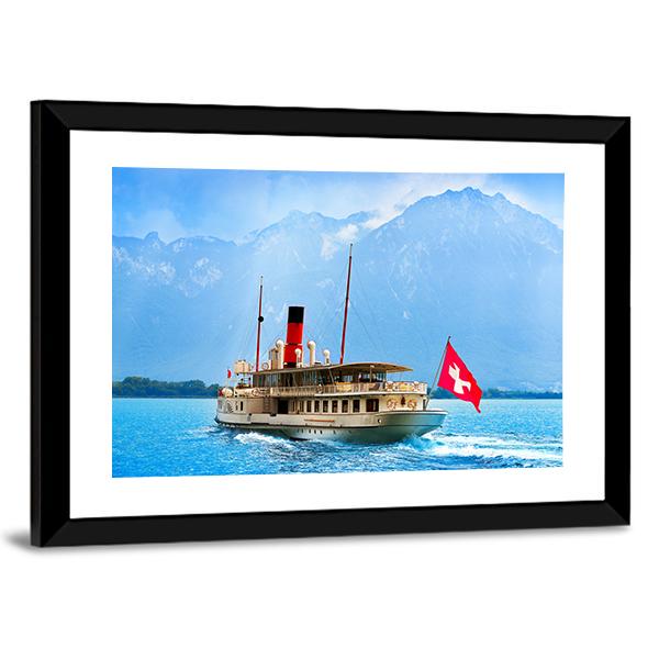 Paddle Steamer In Geneva Lake Canvas Wall Art-5 Horizontal-Gallery Wrap-22" x 12"-Tiaracle