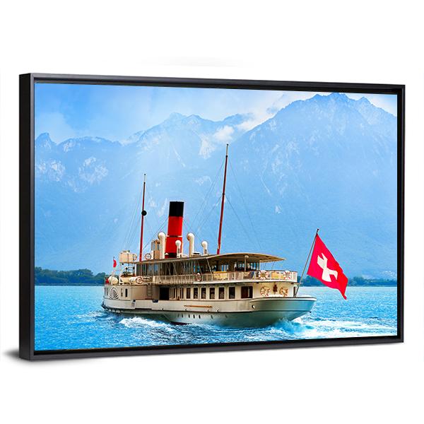 Paddle Steamer In Geneva Lake Canvas Wall Art-5 Horizontal-Gallery Wrap-22" x 12"-Tiaracle