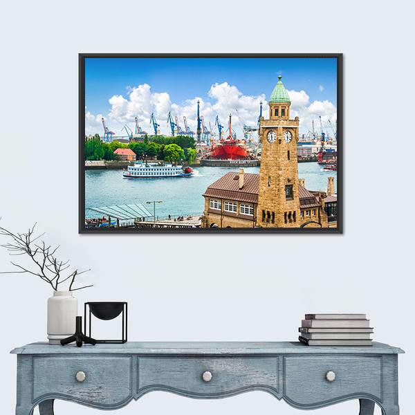 Paddle Steamer On Elbe river Canvas Wall Art-1 Piece-Floating Frame-24" x 16"-Tiaracle