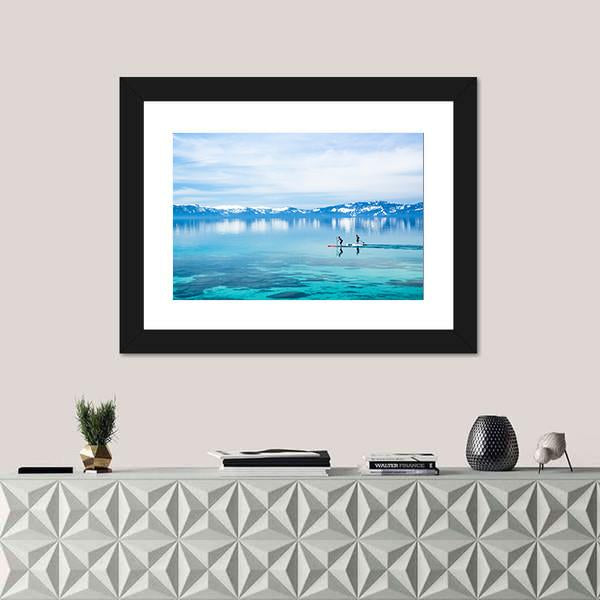 Paddle boarding In Lake Canvas Wall Art-1 Piece-Framed Print-20" x 16"-Tiaracle
