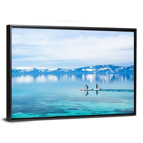 Paddle boarding In Lake Canvas Wall Art-3 Horizontal-Gallery Wrap-25" x 16"-Tiaracle