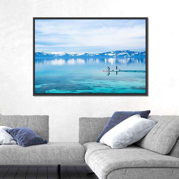 Paddle boarding In Lake Canvas Wall Art-3 Horizontal-Gallery Wrap-25" x 16"-Tiaracle