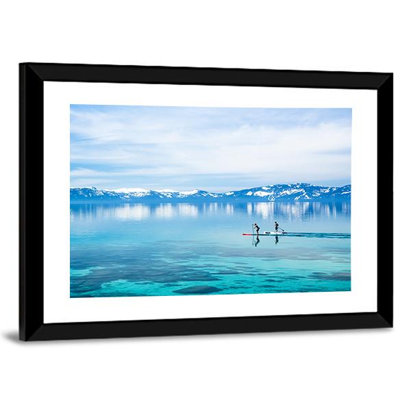 Paddle boarding In Lake Canvas Wall Art-3 Horizontal-Gallery Wrap-25" x 16"-Tiaracle