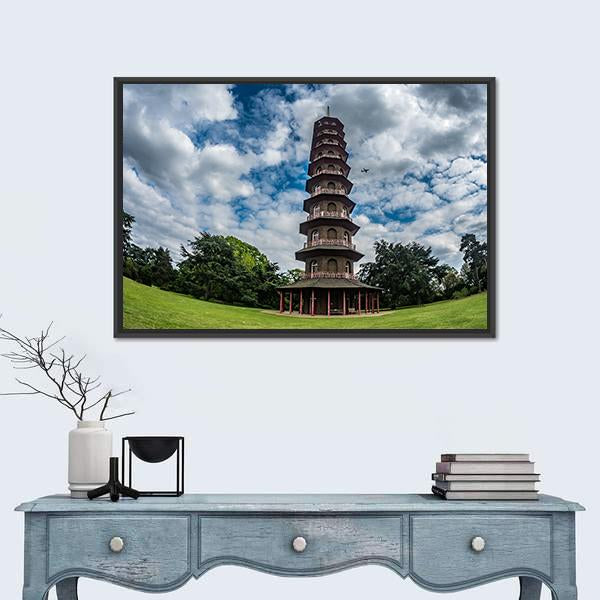 Pagoda In Kew Gardens Canvas Wall Art-1 Piece-Floating Frame-36" x 24"-Tiaracle