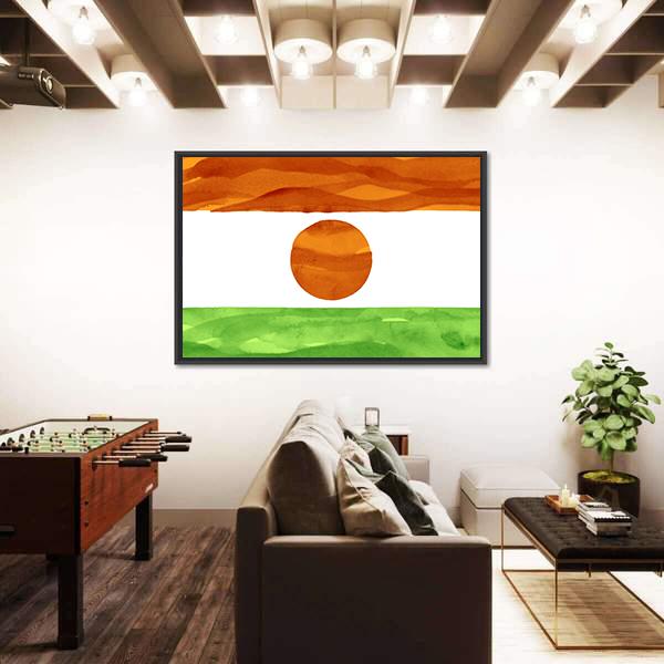 Painted Flag Of Niger Canvas Wall Art-5 Horizontal-Gallery Wrap-22" x 12"-Tiaracle