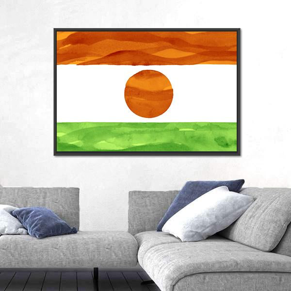 Painted Flag Of Niger Canvas Wall Art-5 Horizontal-Gallery Wrap-22" x 12"-Tiaracle