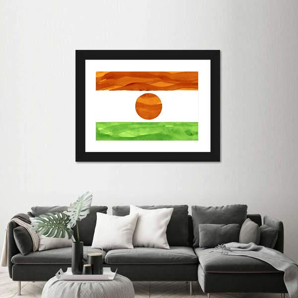 Painted Flag Of Niger Canvas Wall Art-5 Horizontal-Gallery Wrap-22" x 12"-Tiaracle