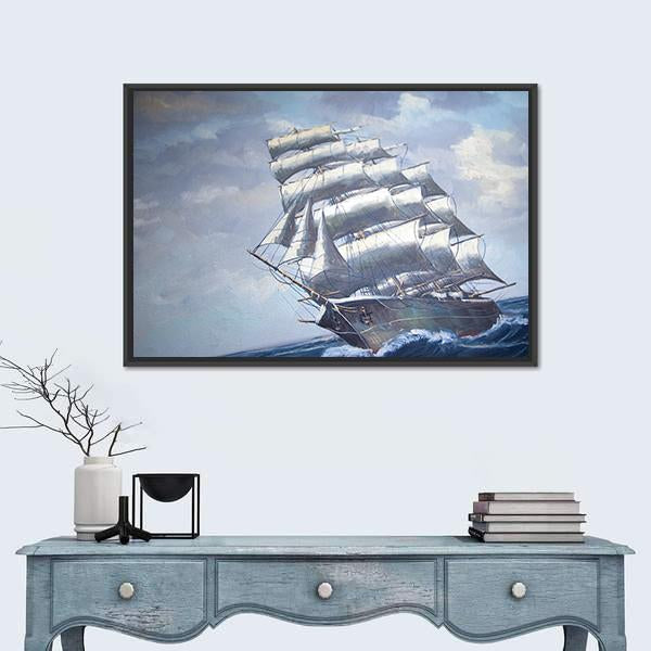 Painting Of A Sail Ship Canvas Wall Art-1 Piece-Floating Frame-24" x 16"-Tiaracle
