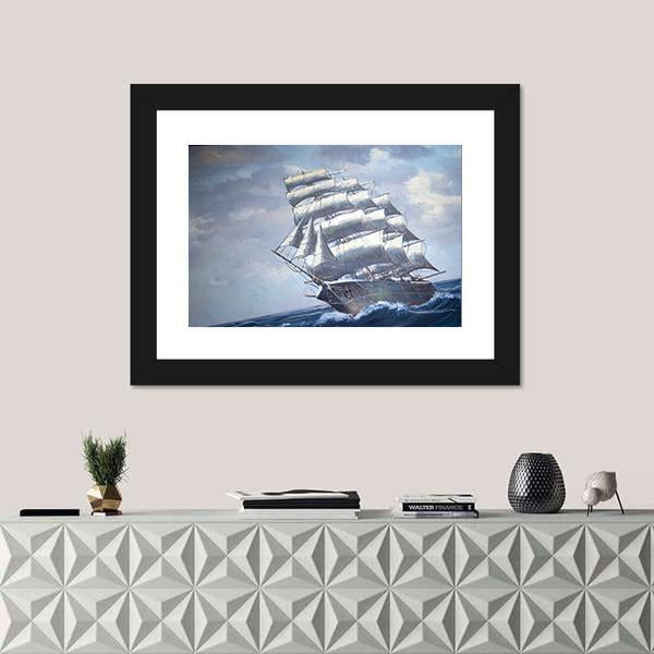 Painting Of A Sail Ship Canvas Wall Art-1 Piece-Framed Print-20" x 16"-Tiaracle