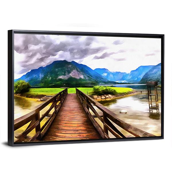 Painting Of Wooden Bridge Canvas Wall Art-5 Horizontal-Gallery Wrap-22" x 12"-Tiaracle
