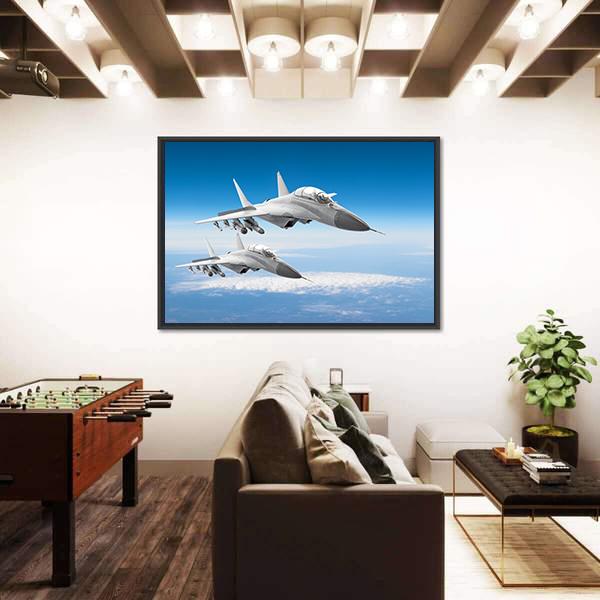 Pair Of Military Fighters Jet Aircraft Canvas Wall Art-5 Horizontal-Gallery Wrap-22" x 12"-Tiaracle