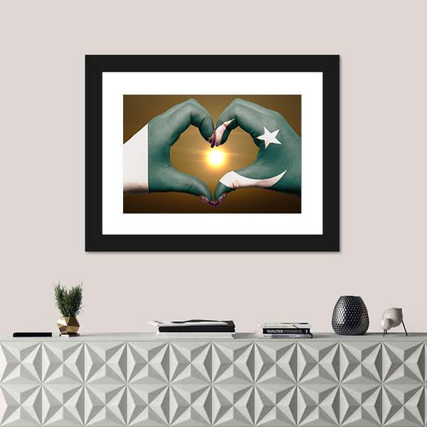 Pakistan Flag Heart Gesture Canvas Wall Art-1 Piece-Framed Print-20" x 16"-Tiaracle