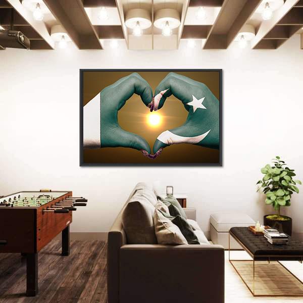 Pakistan Flag Heart Gesture Canvas Wall Art-5 Horizontal-Gallery Wrap-22" x 12"-Tiaracle