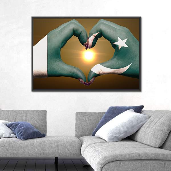 Pakistan Flag Heart Gesture Canvas Wall Art-5 Horizontal-Gallery Wrap-22" x 12"-Tiaracle