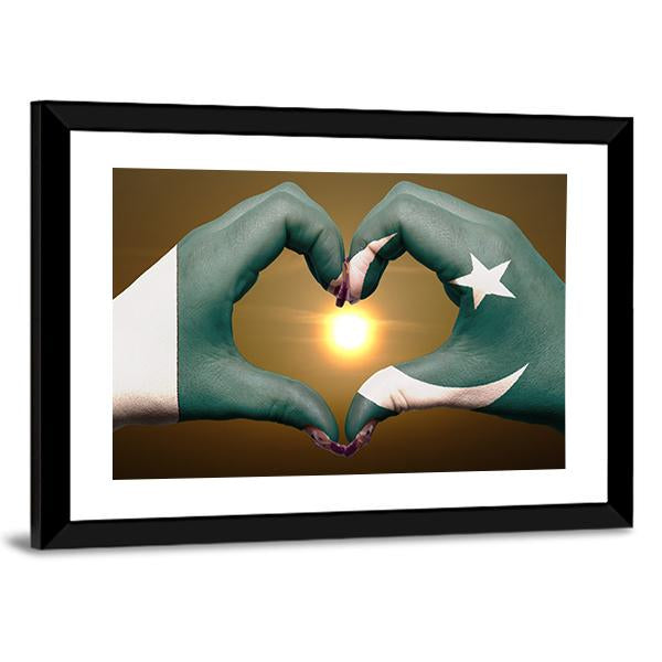 Pakistan Flag Heart Gesture Canvas Wall Art-5 Horizontal-Gallery Wrap-22" x 12"-Tiaracle