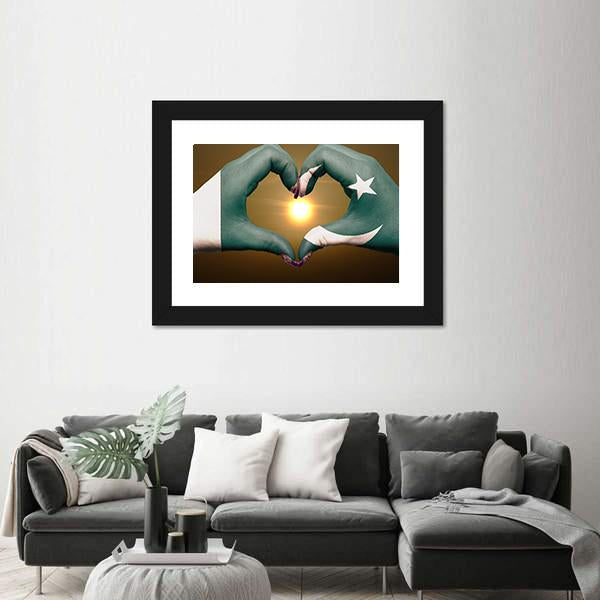 Pakistan Flag Heart Gesture Canvas Wall Art-5 Horizontal-Gallery Wrap-22" x 12"-Tiaracle