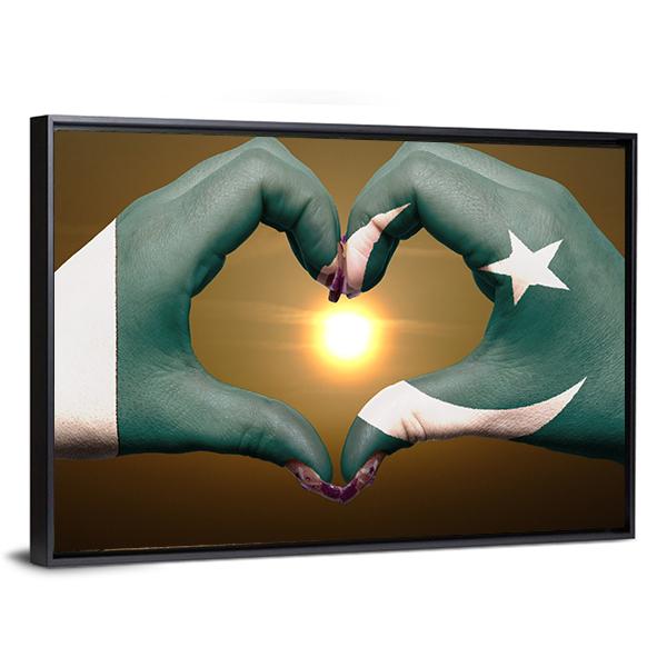 Pakistan Flag Heart Gesture Canvas Wall Art-5 Horizontal-Gallery Wrap-22" x 12"-Tiaracle