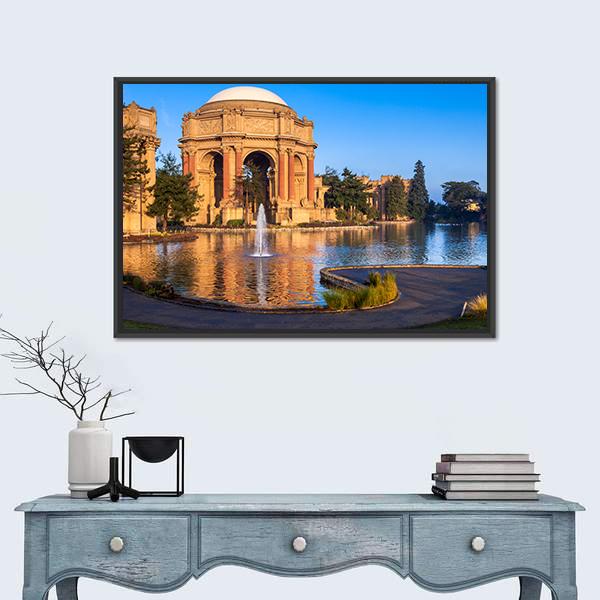 Palace Of Fine Arts With Lagoon And Fountain Canvas Wall Art-1 Piece-Floating Frame-36" x 24"-Tiaracle