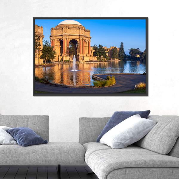 Palace Of Fine Arts With Lagoon And Fountain Canvas Wall Art-5 Horizontal-Gallery Wrap-22" x 12"-Tiaracle