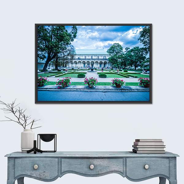 Palace Of Queen Anne At Summer In Prague Canvas Wall Art-1 Piece-Floating Frame-24" x 16"-Tiaracle