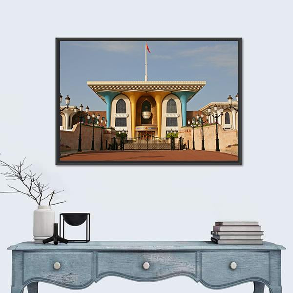 Palace Of Sultan Al Qaboos in Muscat Canvas Wall Art-1 Piece-Floating Frame-24" x 16"-Tiaracle