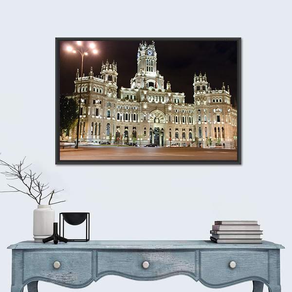 Palacio de Cibeles At Night Canvas Wall Art-5 Horizontal-Gallery Wrap-22" x 12"-Tiaracle